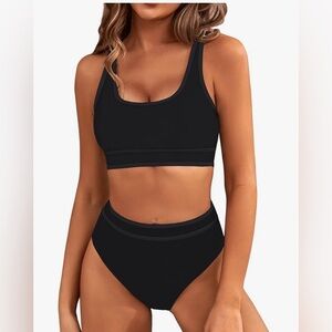 NWT BMJL Black Sporty High Waisted Bikini Two-Piece Cheeky High Cut Size L